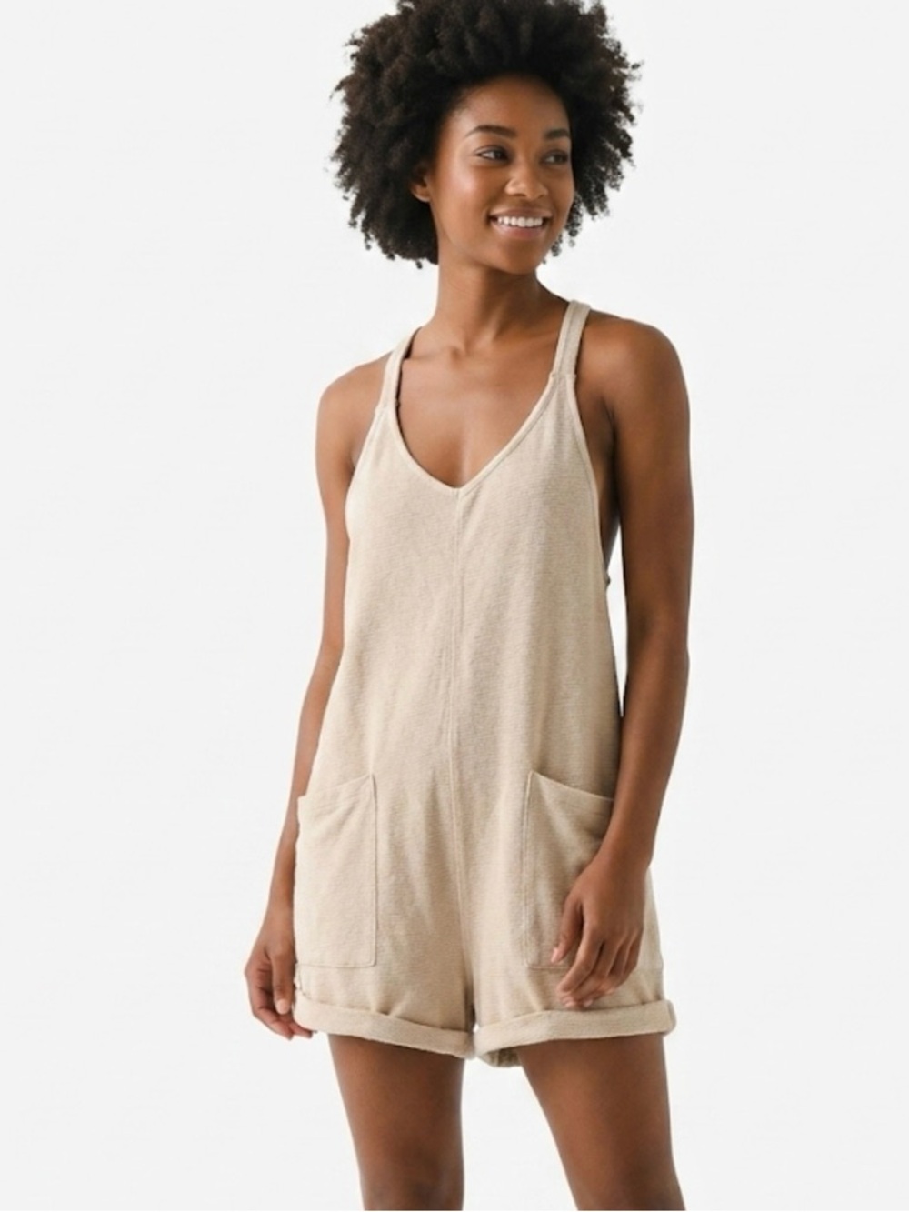 Mono B Mineral Wash Terry Knit Jumper Romper with Pockets - Size Large